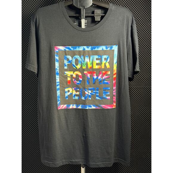 Fun ‘Power to the People’ T-Shirt with Tie-Dye Rainbow Graphic Size XL - Picture 1 of 4